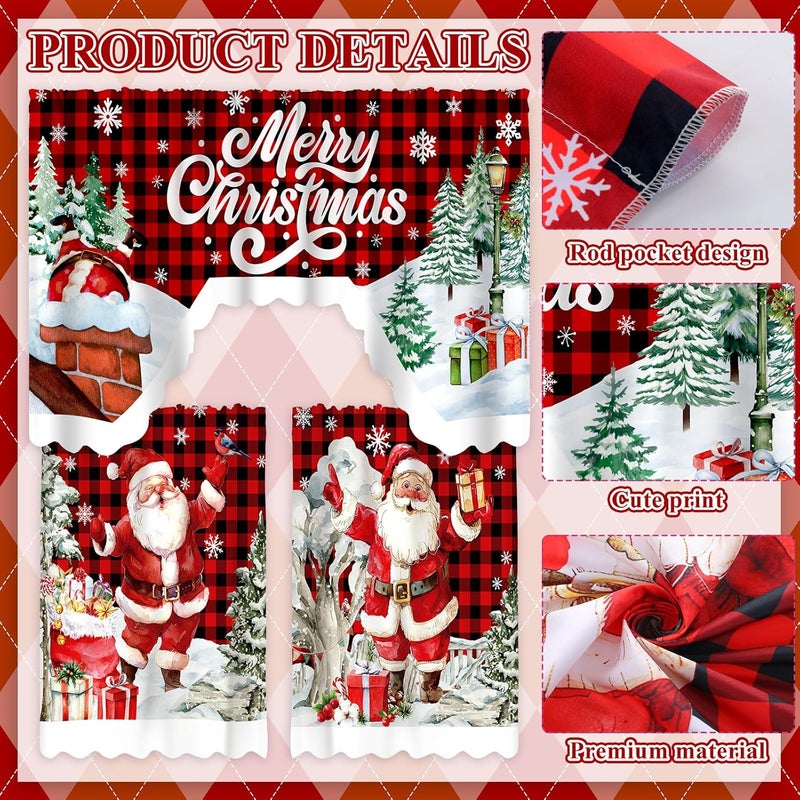 FuWeave Christmas Kitchen Curtains 3 Piece Set Santa Claus Window Curtains and Valance Set Xmas Curtain Swag for Kitchen Bedroom Living Room Decor, 60 x 36 Valance, 36 x 30 Tier - Image 3